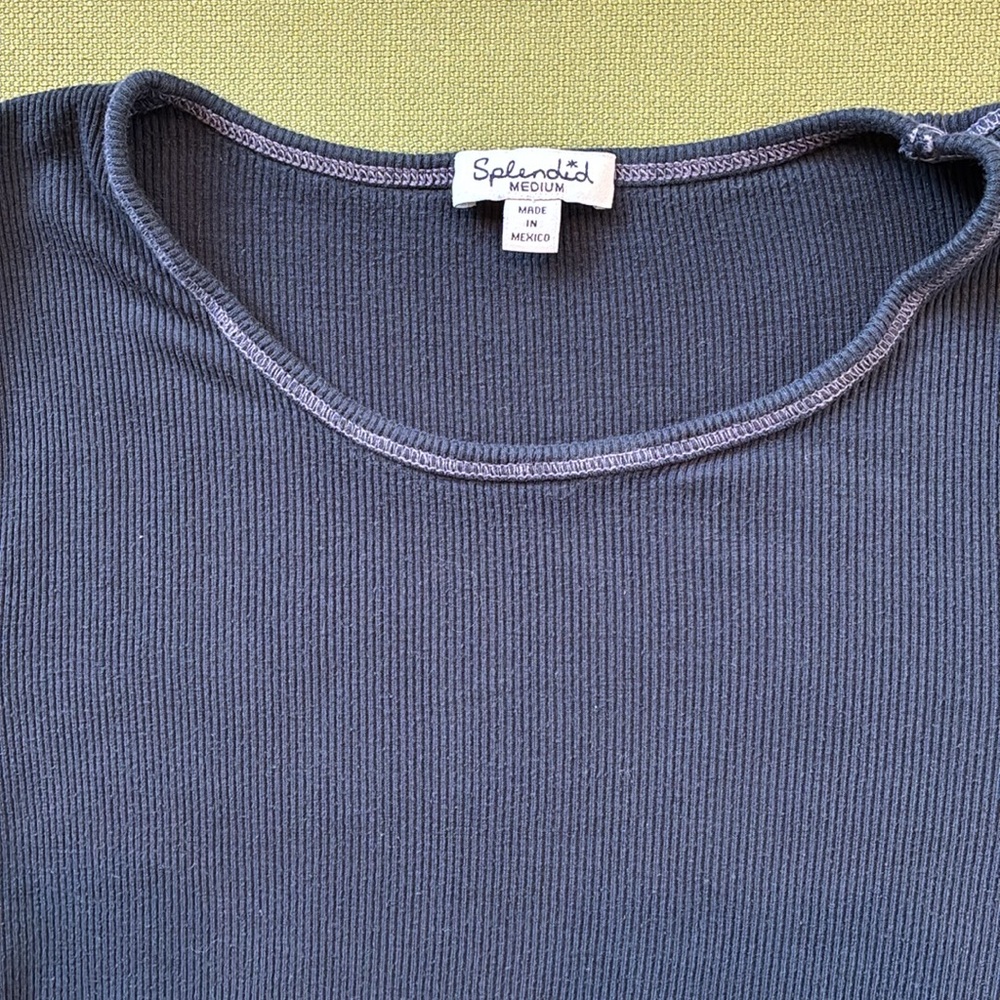 Splendid cotton long-sleeve ribbed tee navy Size M